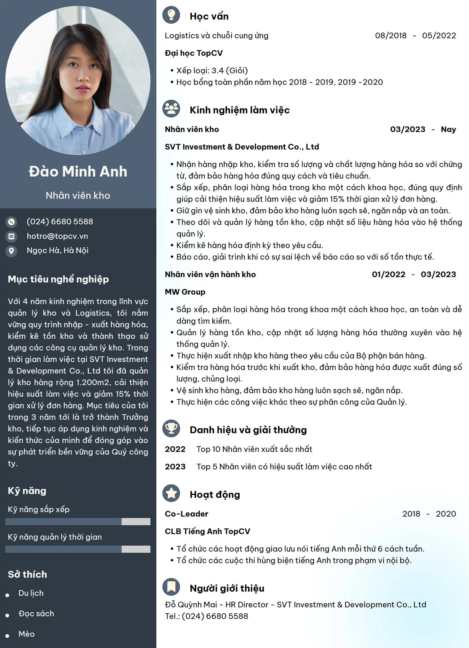 Mẫu CV nhân viên kho cơ bản