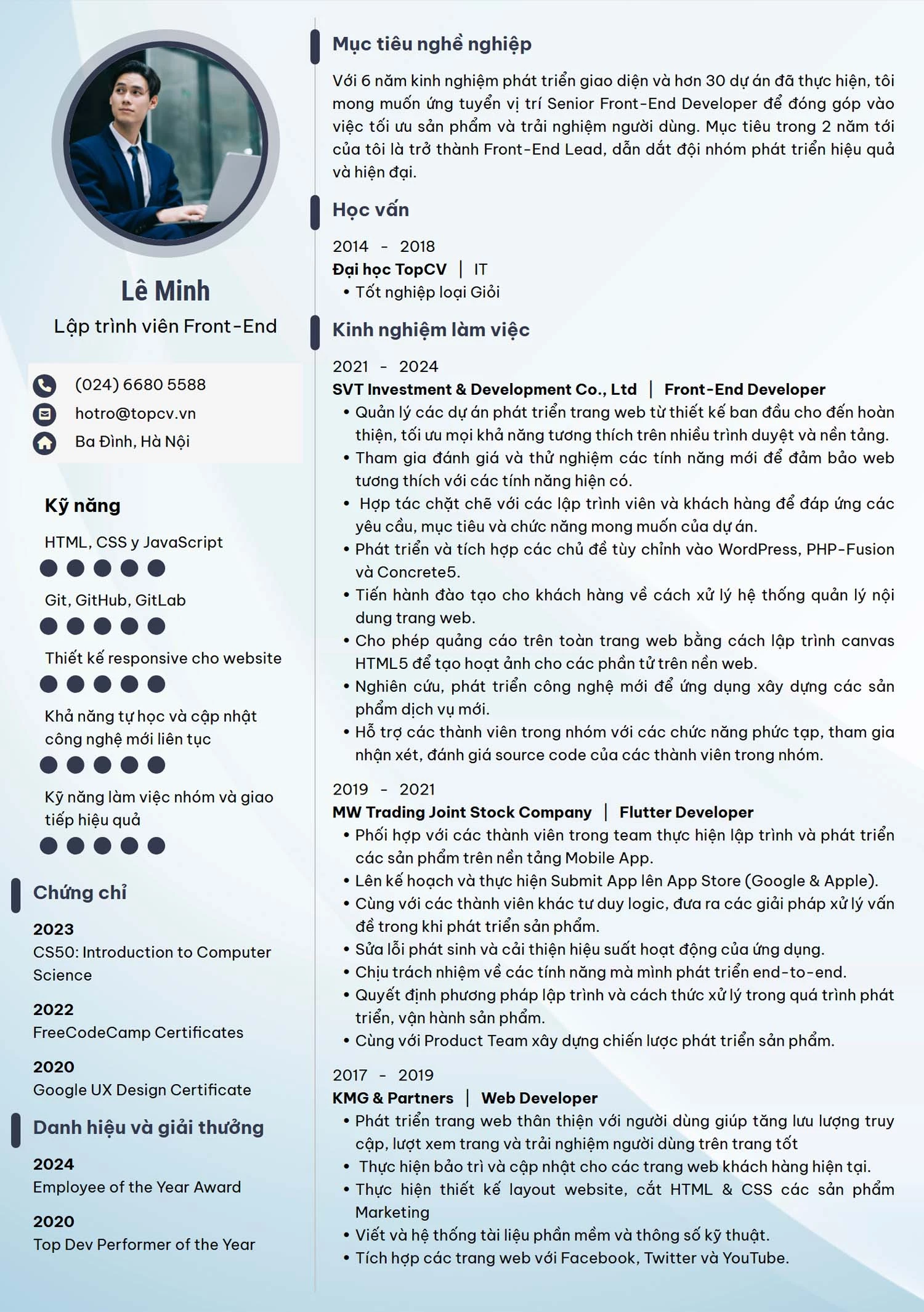 Mẫu CV lập trình viên Fontend