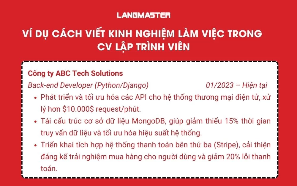Ví dụ về cách viết Kinh nghiệm làm việc trong CV lập trình viên