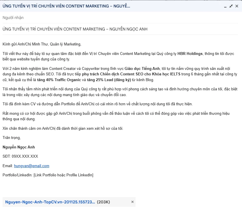 Mẫu Email xin việc