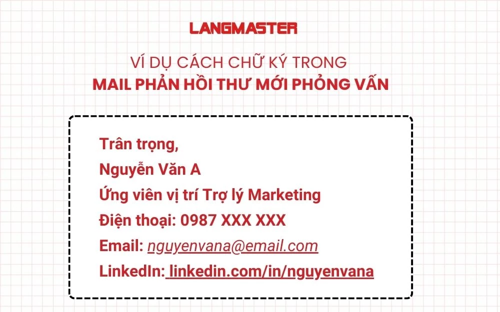 Ví dụ cách viết chữ ký trong mail phản hồi thư mời phỏng vấn