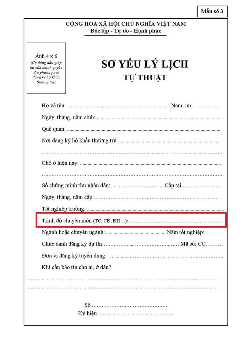 Nghề nghiệp chuyên môn trong đơn xin việc