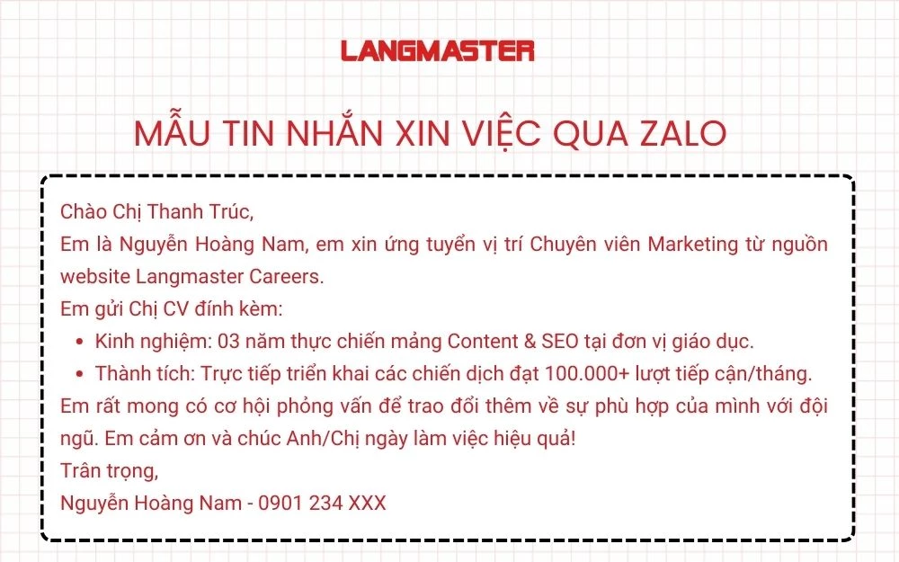 Mẫu tin nhắn xin việc qua Zalo