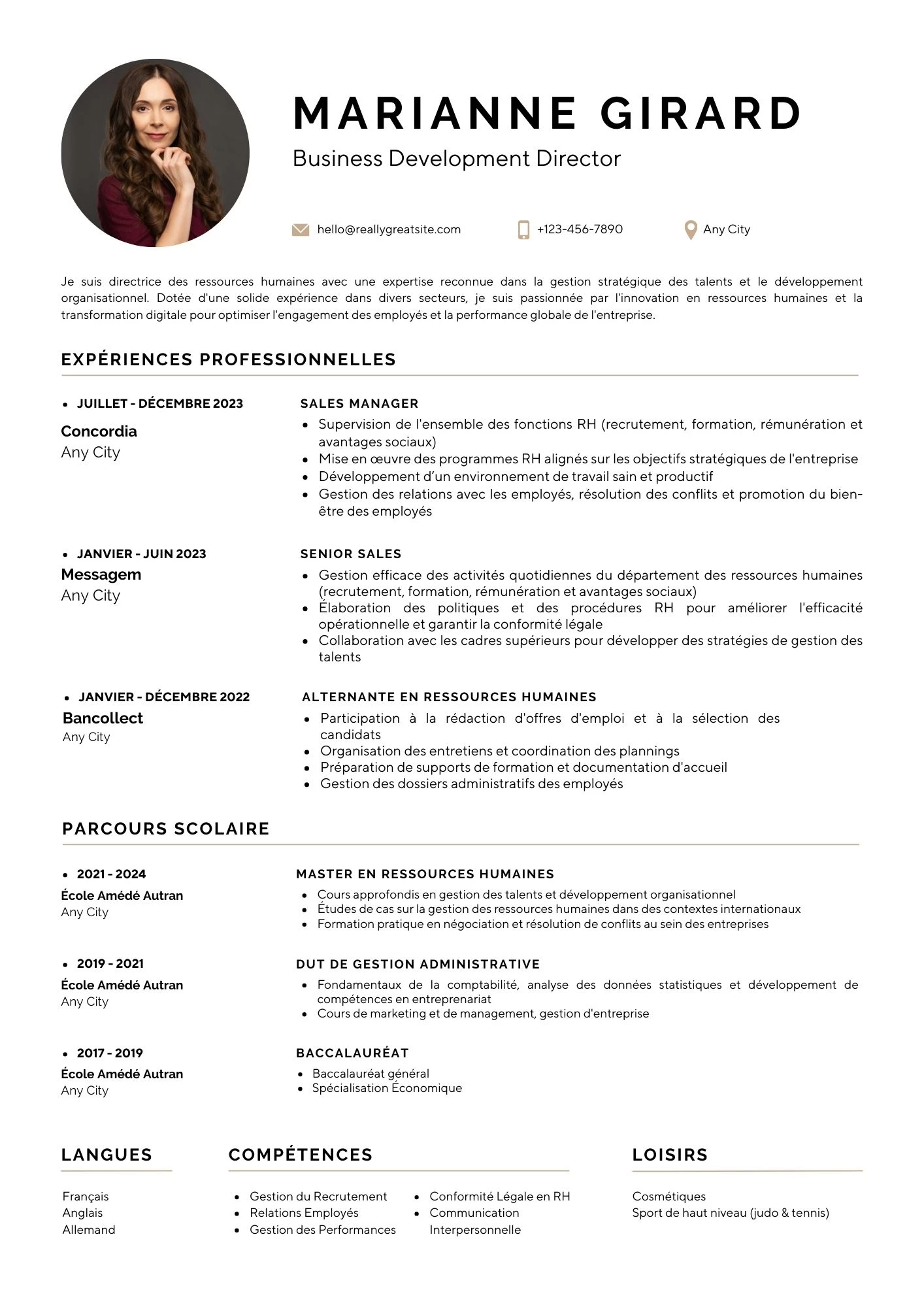 Mẫu CV dành cho giám đốc kinh doanh với lộ trình thăng tiến