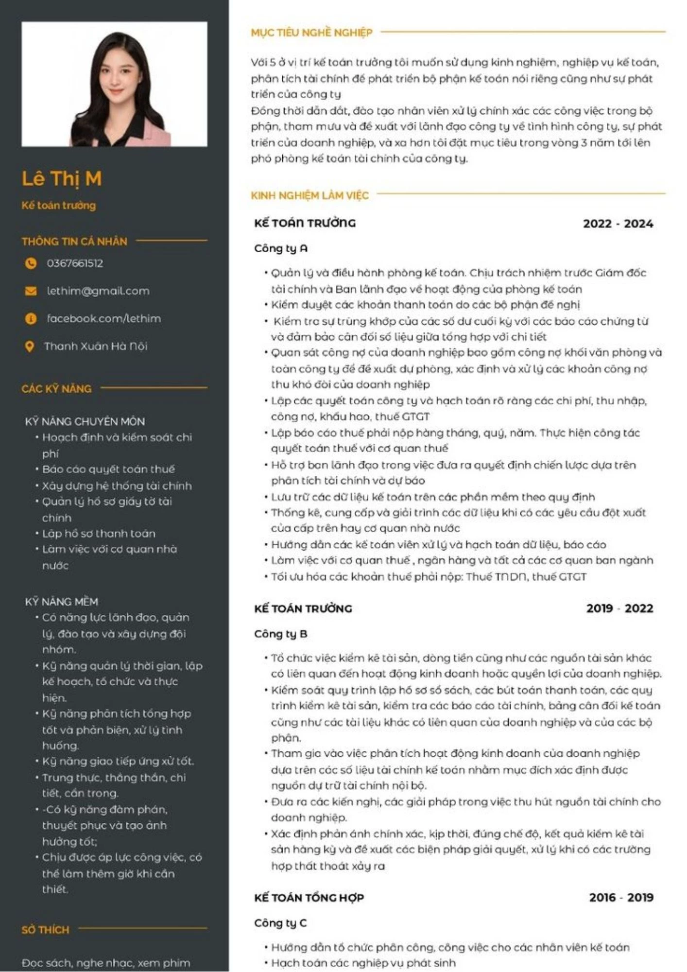 Mẫu CV kế toán trưởng giàu kinh nghiệm