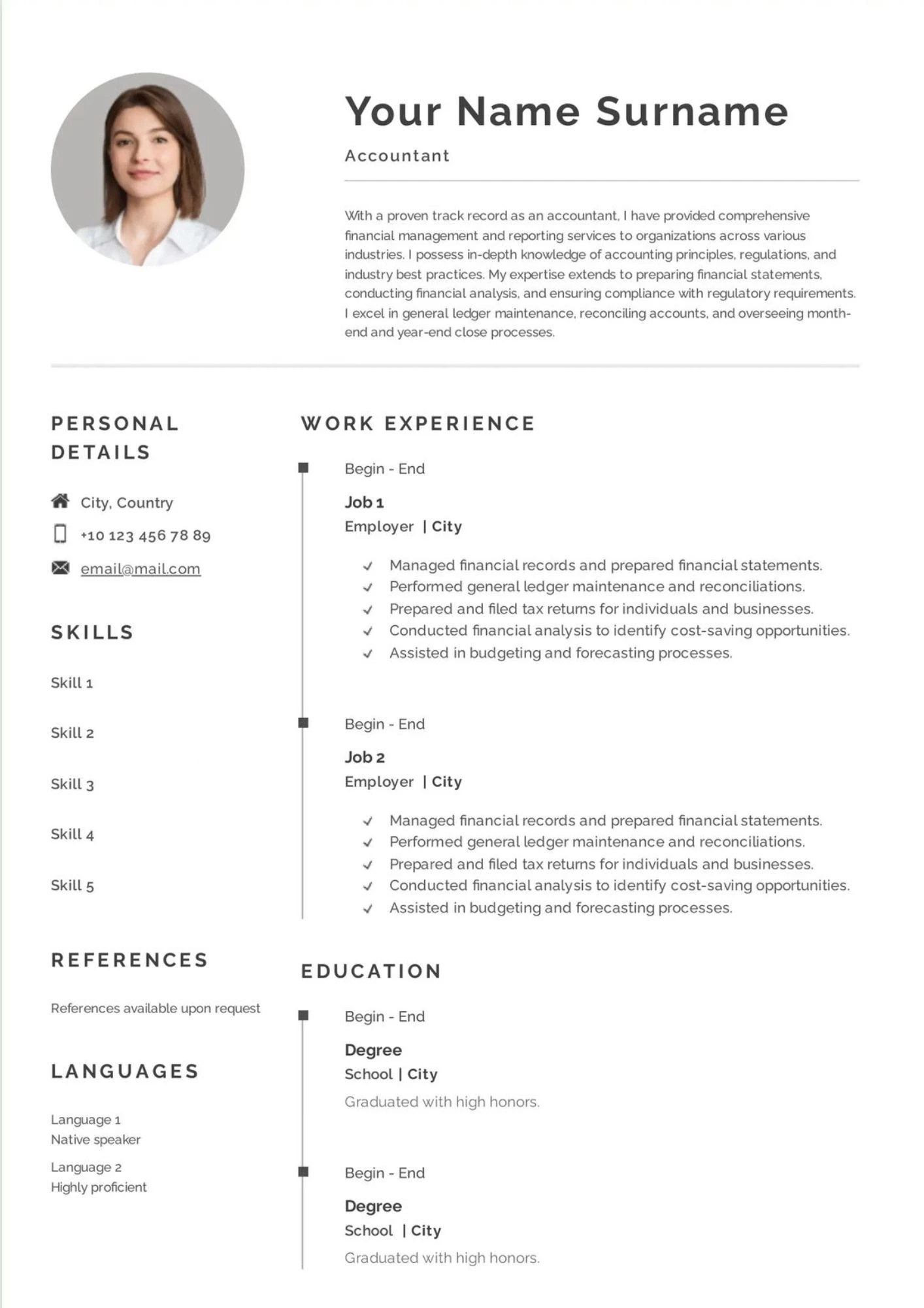 Mẫu CV kế toán trưởng với phong cách tối giản, chuyên nghiệp