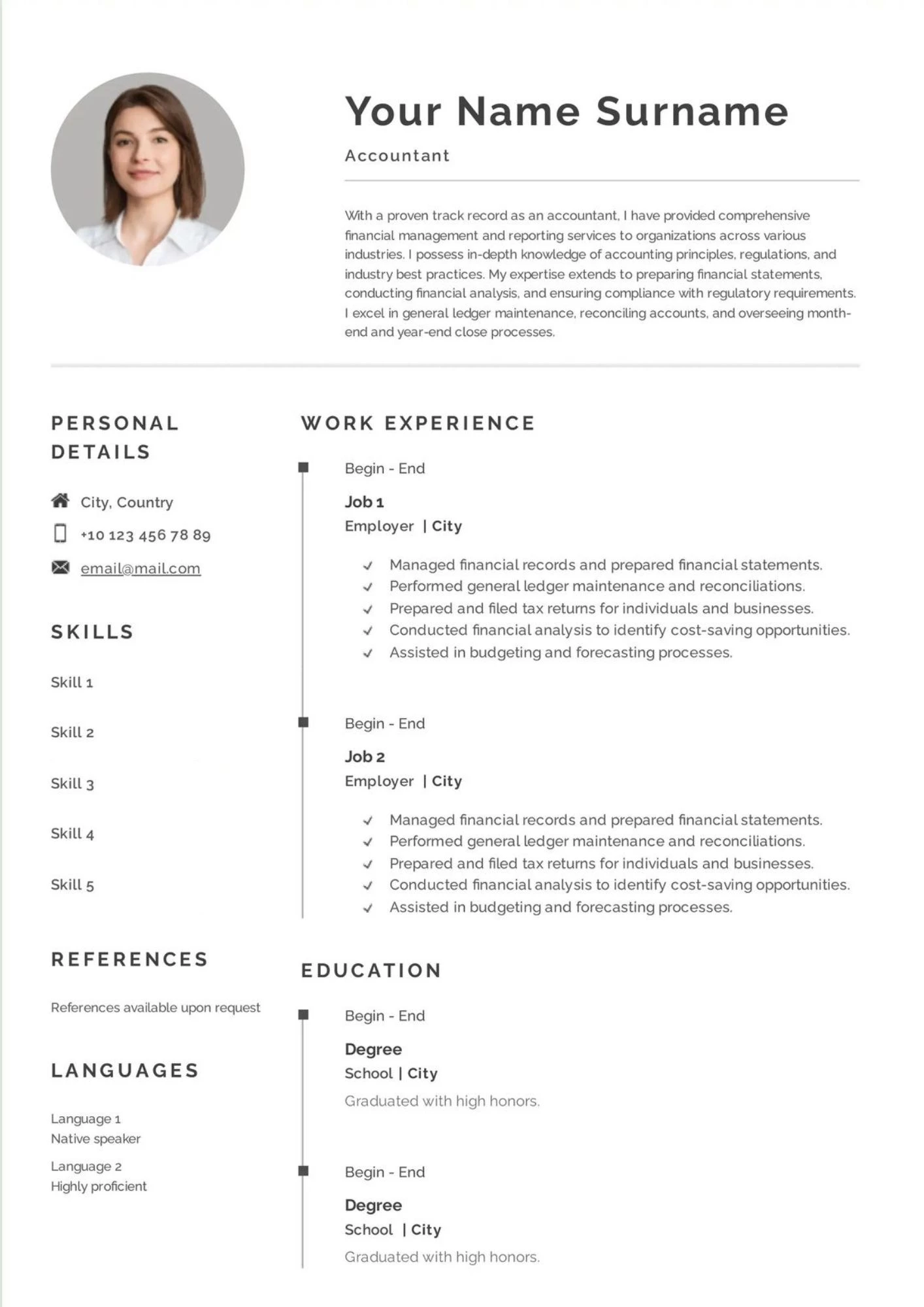 Mẫu CV kế toán tiếng Anh dành cho sinh viên mới ra trường