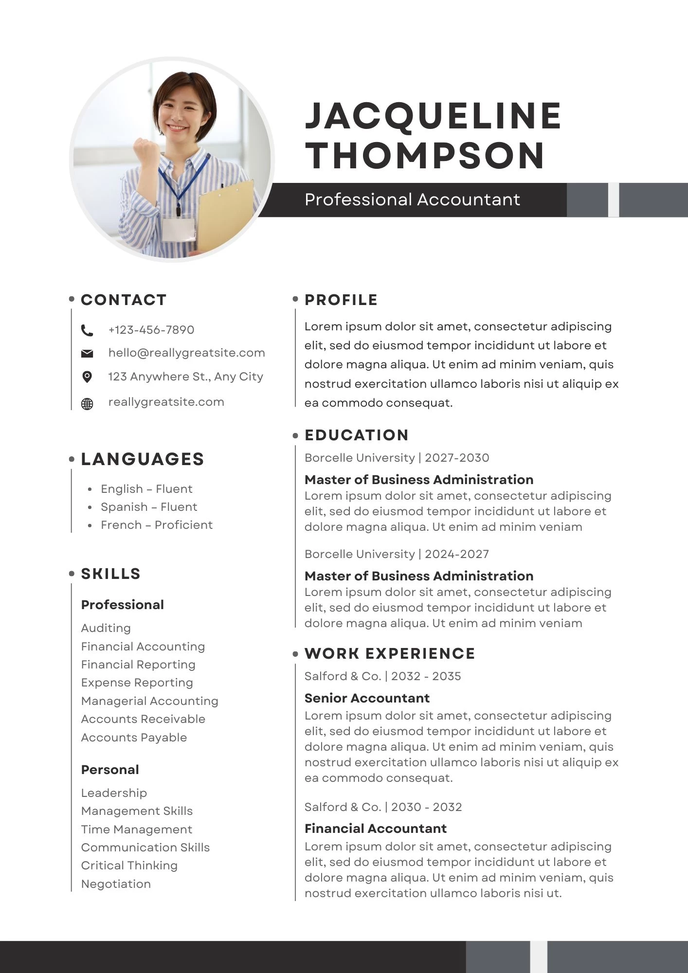 Mẫu CV kế toán tiếng Anh dành cho vị trí Junior