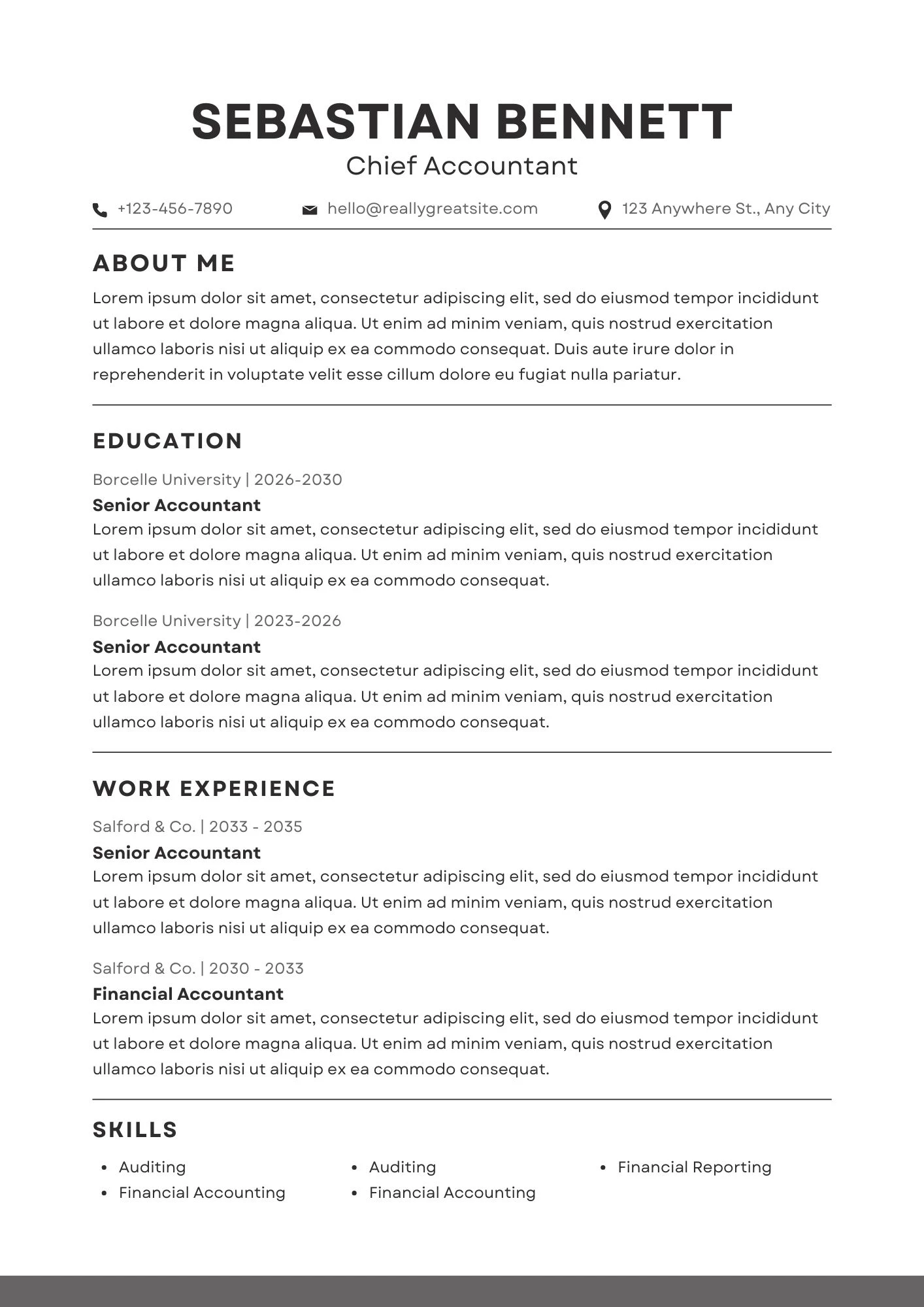 Mẫu CV kế toán tiếng Anh dành cho vị trí Kế toán trưởng