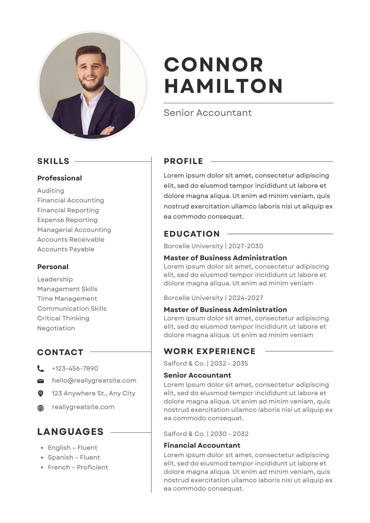 Mẫu CV kế toán tiếng Anh dành cho vị trí Senior