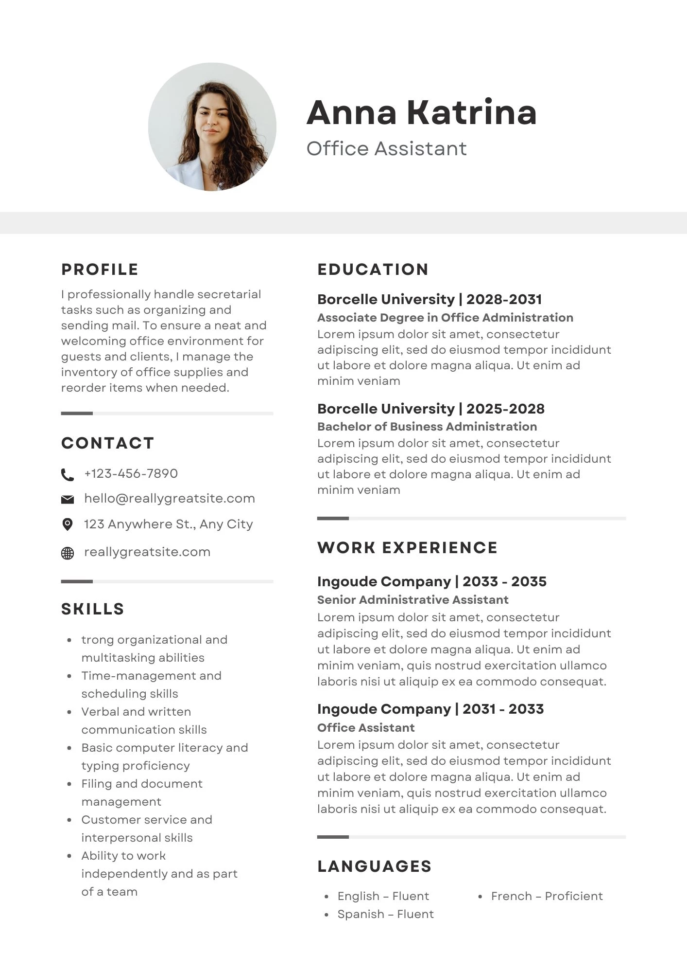 Mẫu CV nhân viên văn phòng với bố cục đơn giản