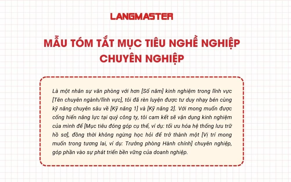 Mẫu tóm tắt mục tiêu nghề nghiệp chuyên nghiệp