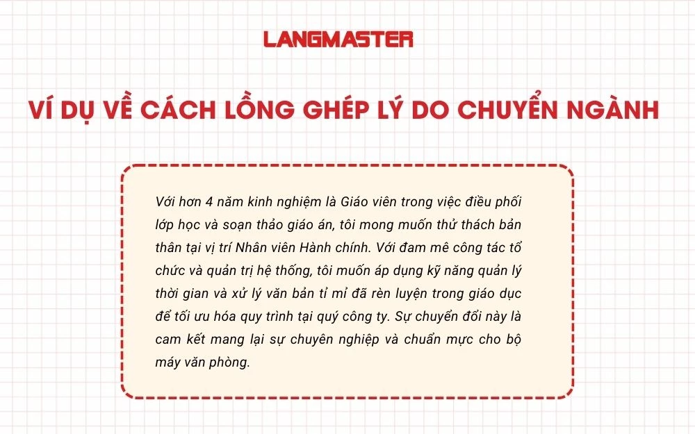 Ví dụ về cách lồng ghép lý do chuyển ngành