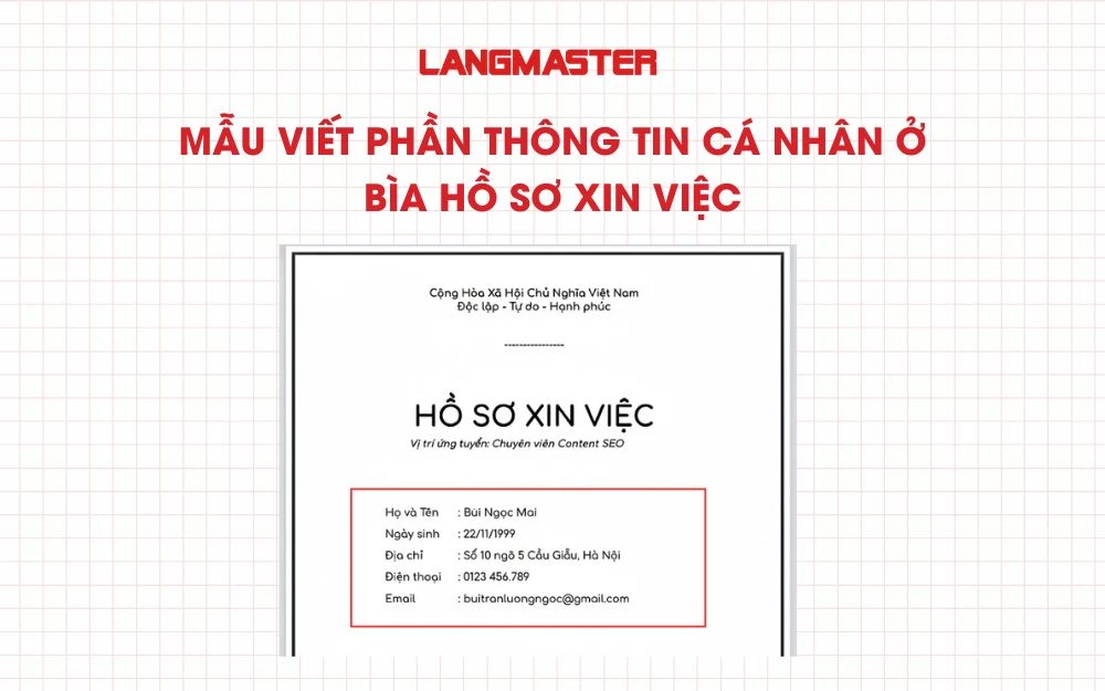Mẫu viết phần thông tin cá nhân ở bìa hồ sơ xin việc
