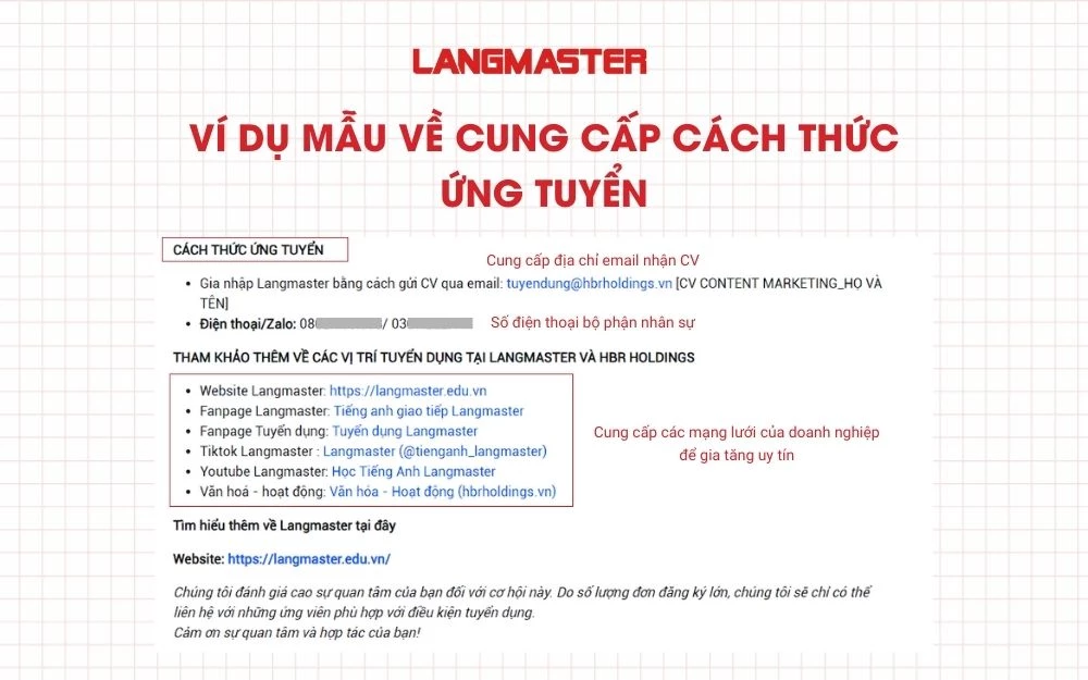 Ví dụ mẫu về cung cấp cách thức ứng tuyển