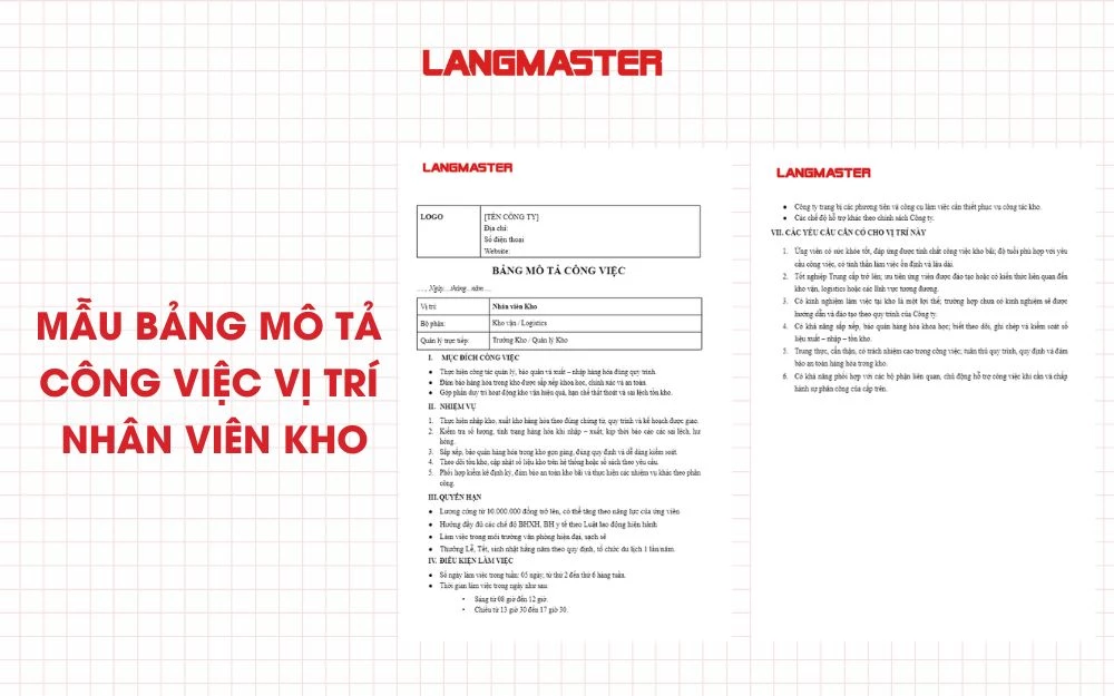 Mẫu bảng mô tả công việc vị trí nhân viên kho