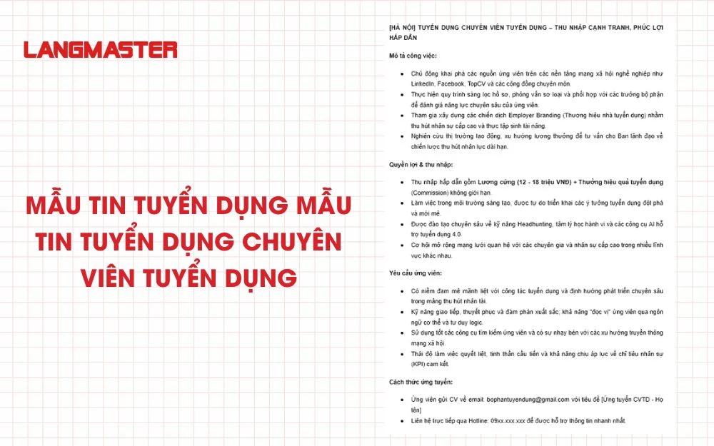 Mẫu tin tuyển dụng Mẫu tin tuyển dụng Chuyên viên Tuyển dụng