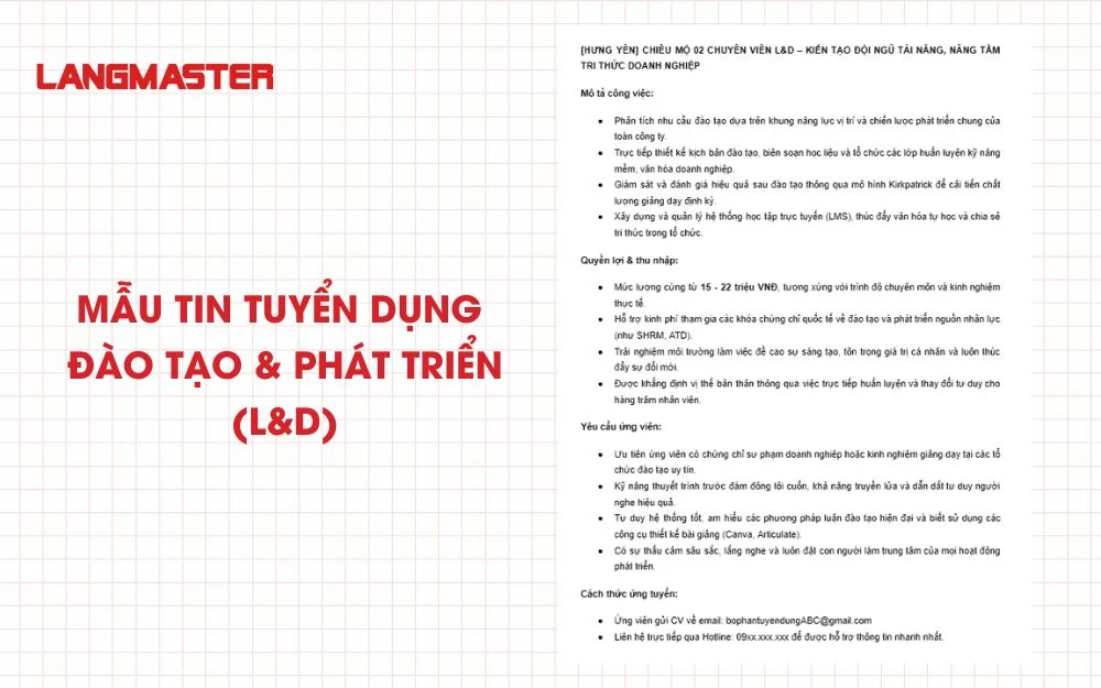 Mẫu tin tuyển dụng Đào tạo & Phát triển (L&D)