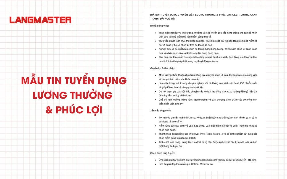 Mẫu tin tuyển dụng Lương thưởng & Phúc lợi
