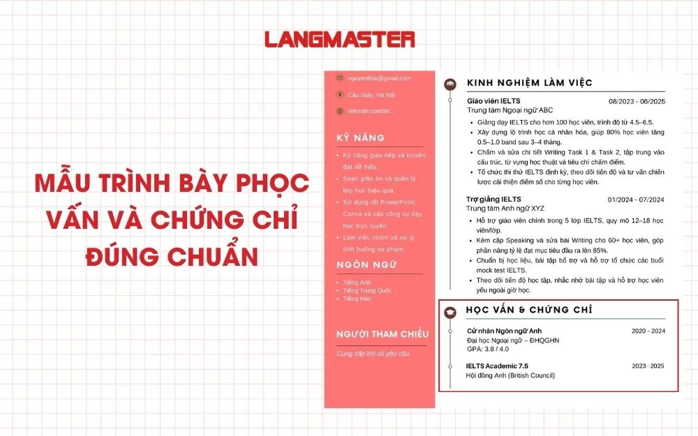 Cách trình bày mục Học vấn và Chứng chỉ chuyên nghiệp trong CV giáo viên tiếng Anh