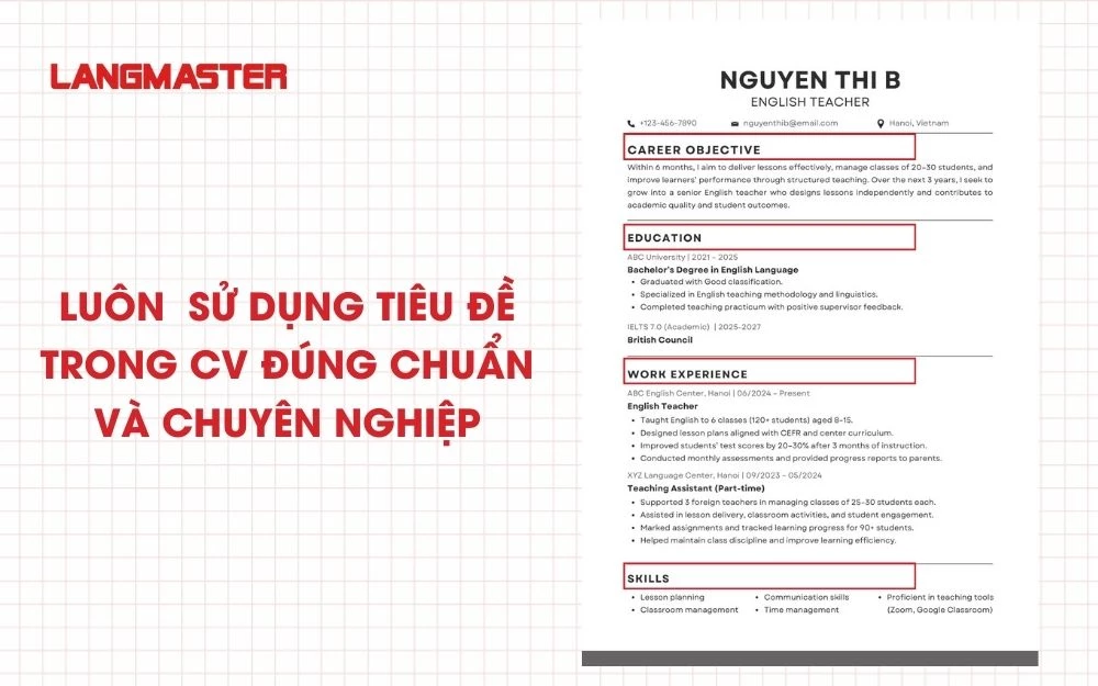 Ưu tiên sử dụng các tiêu đề chuẩn để bộ lọc ATS nhận diện và phân loại thông tin chính xác