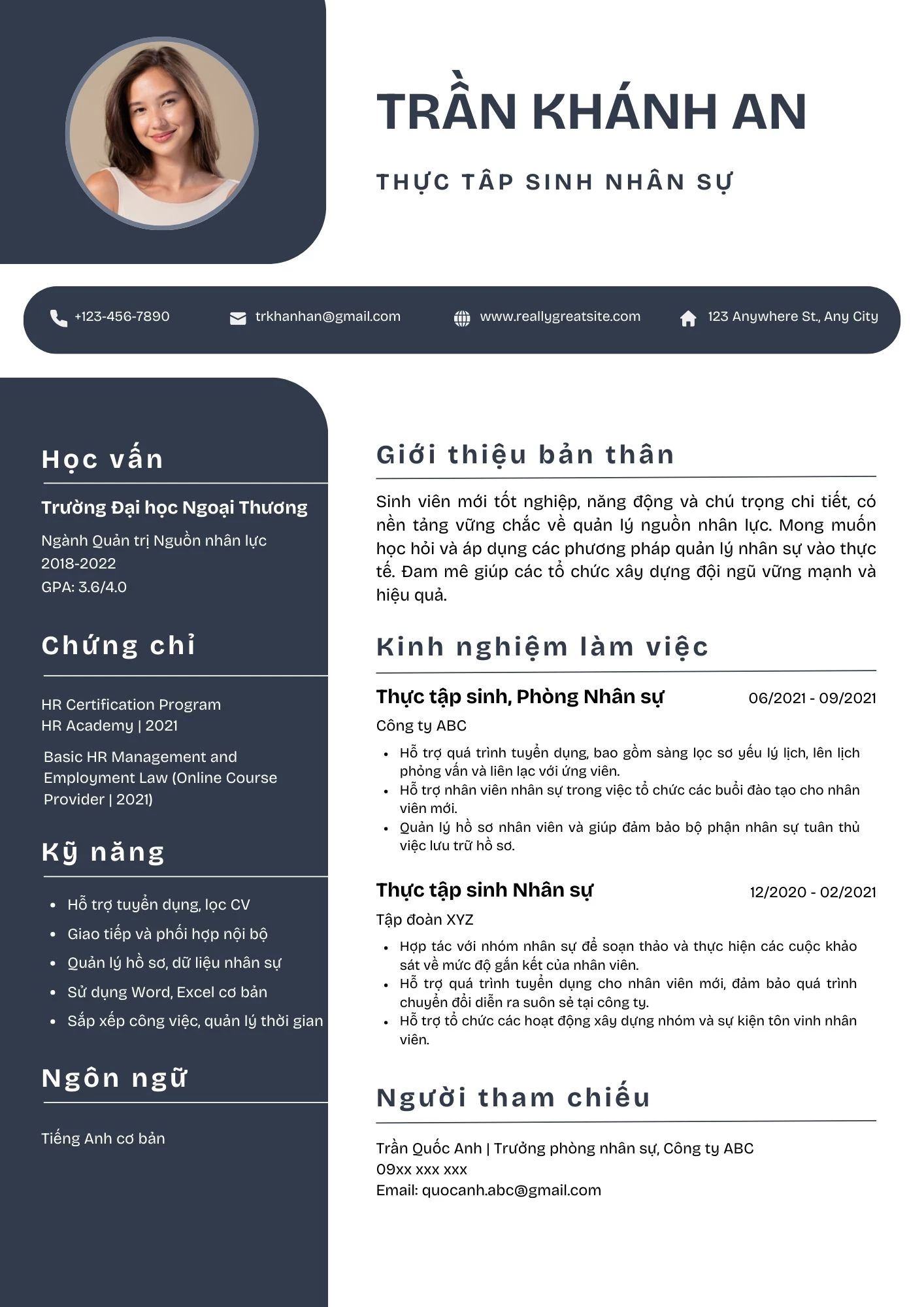 Mẫu CV cho sinh viên thực tập\