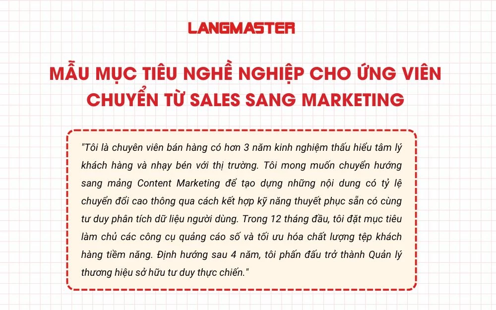 Gợi ý mẫu mục tiêu thuyết phục HR cho ứng viên chuyển từ Sales sang Marketing