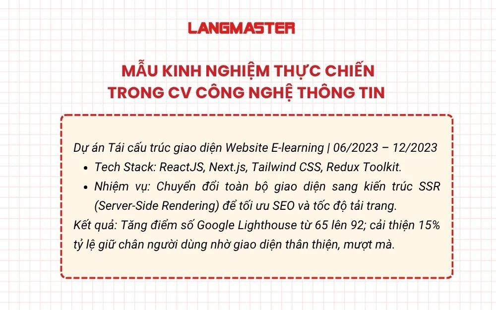 Mẫu kinh nghiệm thực chiến trong CV công nghệ thông tin