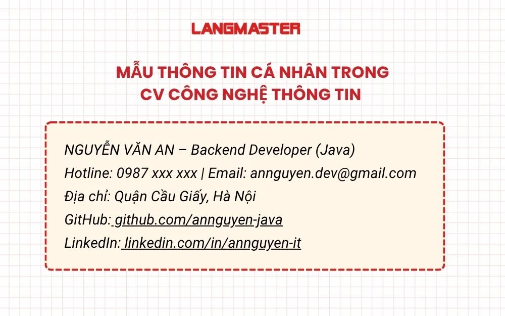 Mẫu Thông tin cá nhân trong CV công nghệ thông tin