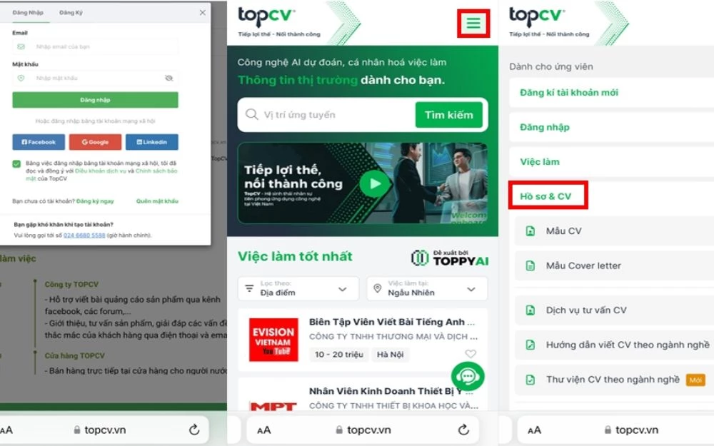 Bước 1: Chọn ứng dụng làm CV phù hợp với nhu cầu
