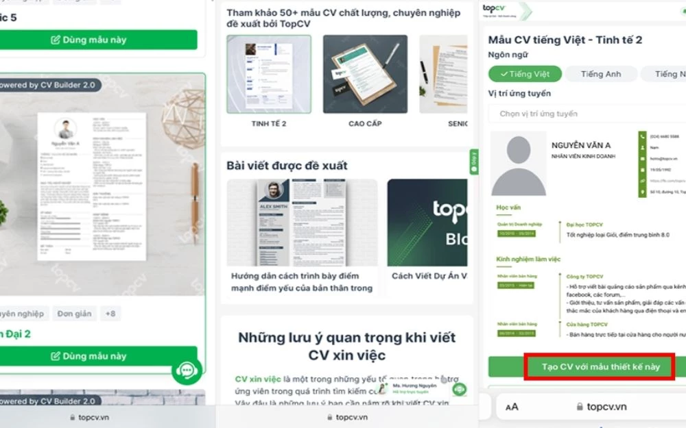 Bước 2: Chọn mẫu CV phù hợp phong cách, đúng ngành nghề