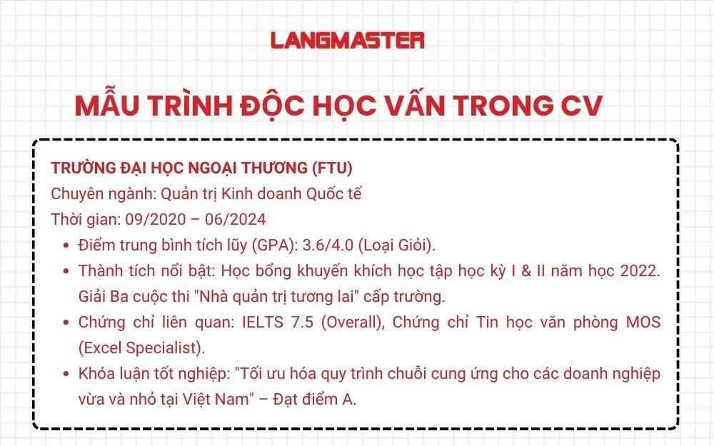 Mẫu trình độ học vấn trong CV