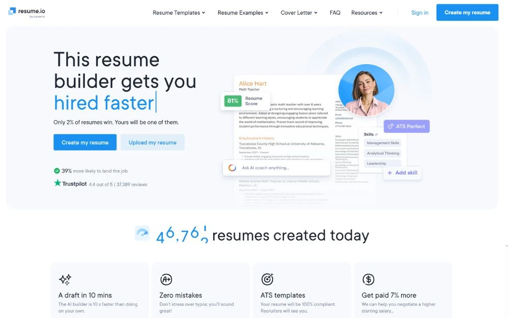 Tạo CV bằng AI qua Resume.io