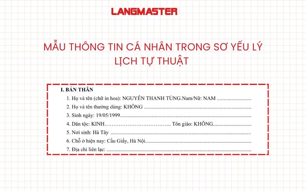 Mẫu thông tin cá nhân trong sơ yếu lý lịch tự thuật