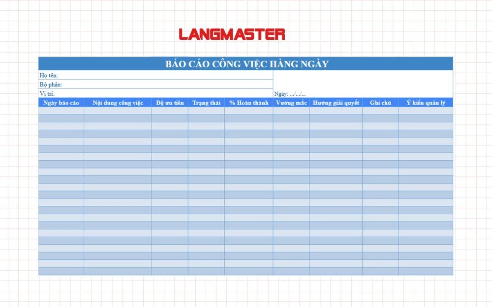 Mẫu bảng báo cáo công việc hàng ngày