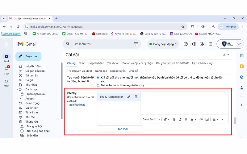 Nhập và chỉnh sửa nội dung chữ ký