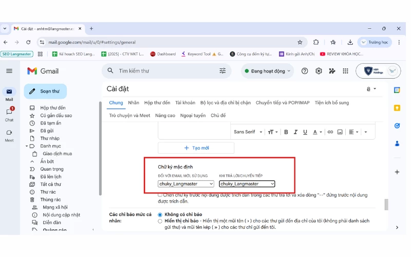 Thiết lập chữ ký mặc định