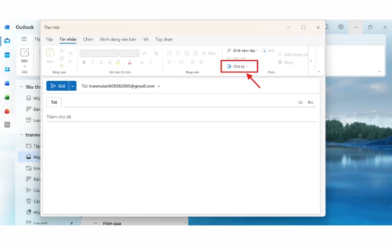 Chọn mục Signature