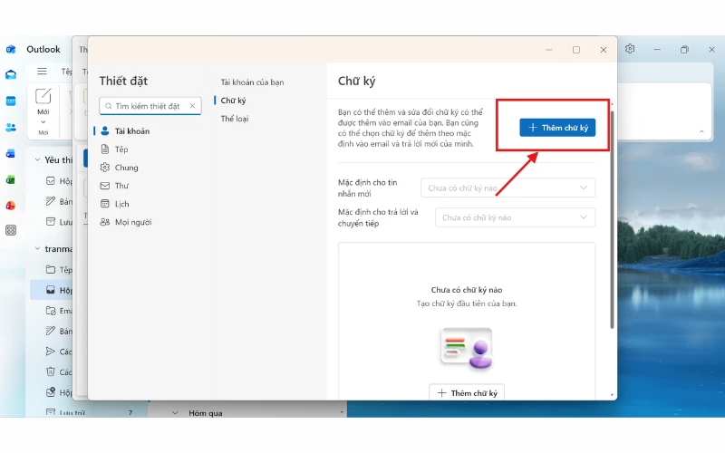 Chọn New để tạo chữ ký mới và đặt tên