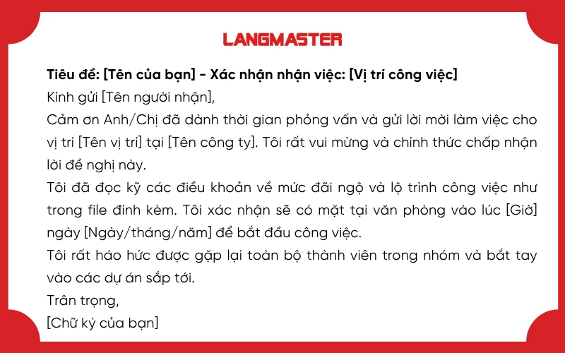 Mẫu thư chấp nhận offer ngắn gọn, súc tích