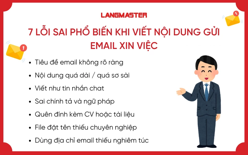 Lỗi sai phổ biến khi viết nội dung gửi email xin việc