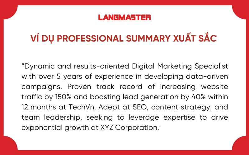 Ví dụ Professional Summary xuất sắc