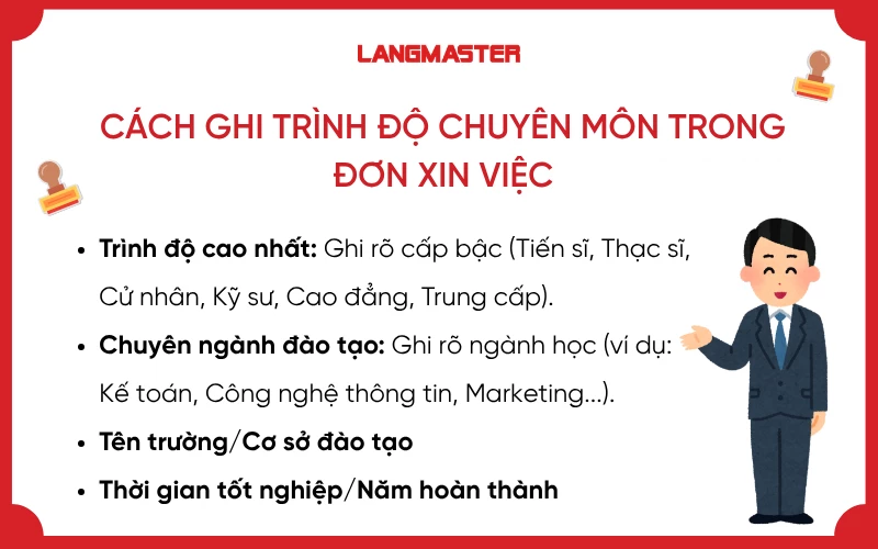 Cách ghi trình độ chuyên môn trong đơn xin việc