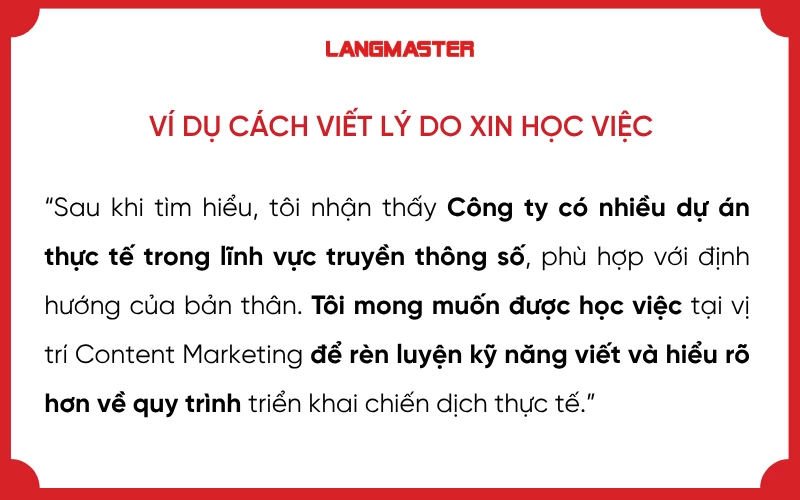 Ví dụ về cách viết lý do xin học việc