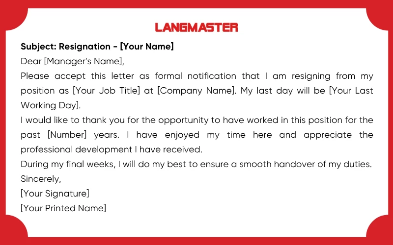 Mẫu đơn xin nghỉ việc tiếng Anh ngắn gọn