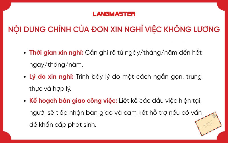 Nội dung chính của đơn xin nghỉ việc không lương