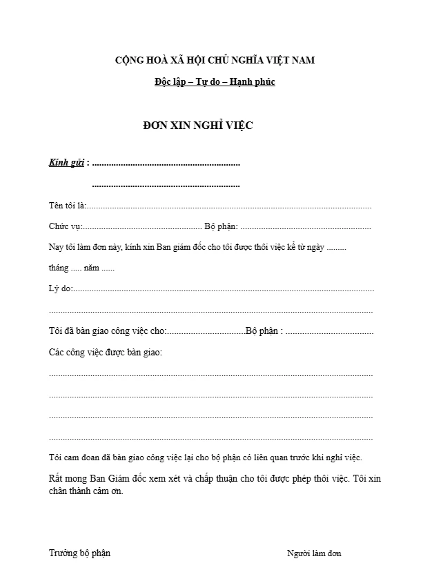 Mẫu đơn xin nghỉ việc đơn giản nhất