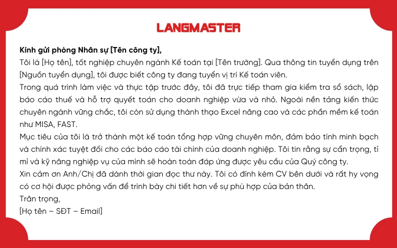 Mẫu thư giới thiệu xin việc kế toán
