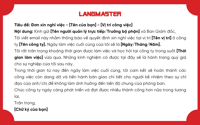 Mẫu email xin nghỉ việc đơn giản, ngắn gọn