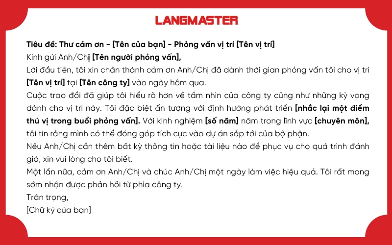Mẫu email follow-up sau phỏng vấn